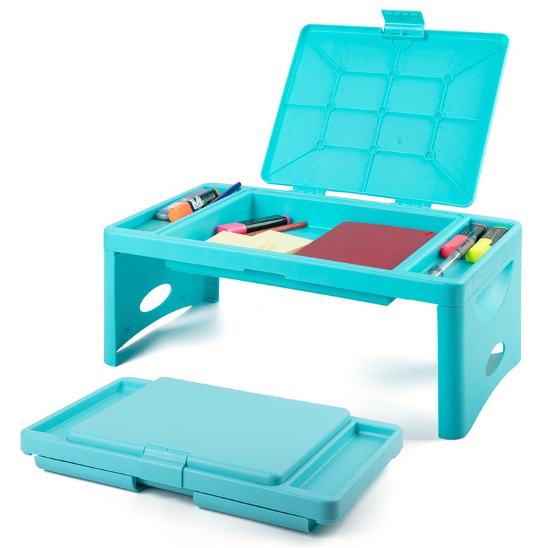 Loddie Doddie Foldable Lap Desk - Teal Blue - Lap Desk for Kids with Storage Pocket & Organizer Compartments - Bed Table for Crafts & Meals - Laptop Bed Tray with 9.75 x 12 in Surface - Image 1